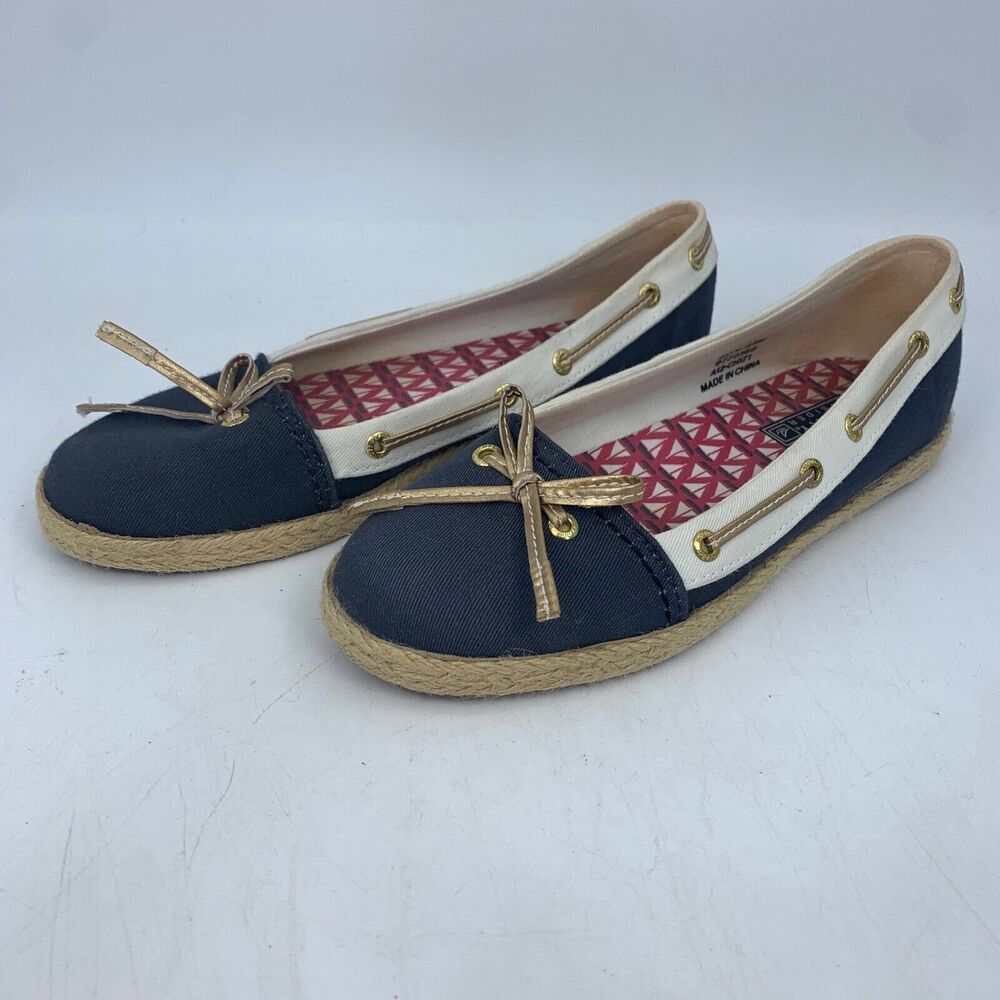 Sperry Womens 6.5 Espadrilles Blue White Canvas Nautical Slip On Preppy Coastal